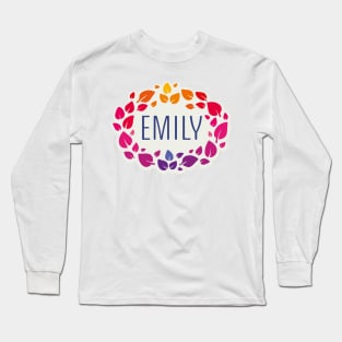 Emily name with colorful leaves Long Sleeve T-Shirt